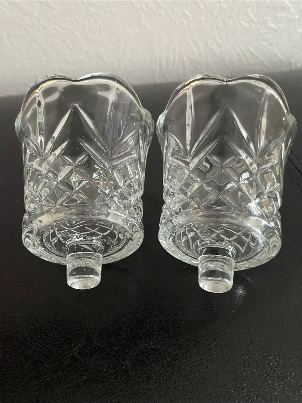 Vintage Home Interiors Clear Glass Cut Bell Candle Covers - Clear set of 2.